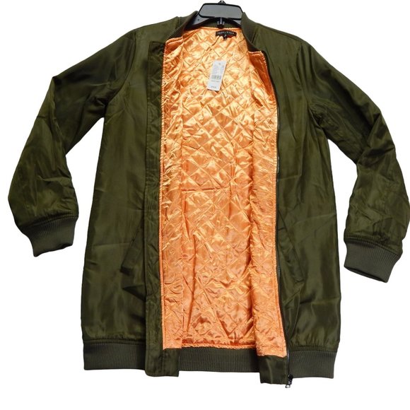 Bomber Jacket Full Zip Size M Kendall & Kylie Womens Long Green - Picture 8 of 8